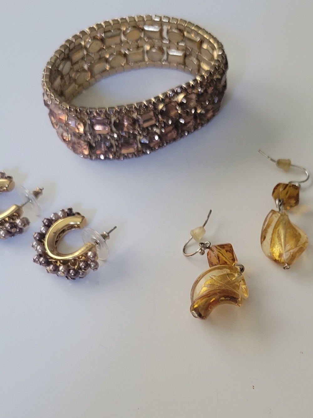 Gold and Champagne Crystal Stretch Bracelet & Earrings